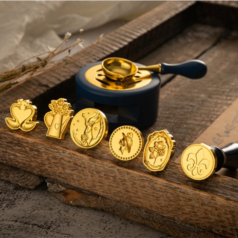 Wax Seal Kit: 6 Removable Copper Stamp Heads, 1 Handle, 1 Wax Spoon, 1 Warmer, 1 Candle, Wax Beads - Vintage Retro Design, Comfortable Grip, Durable Set for Beginners, Professionals, Craft Enthusiasts - Image 5