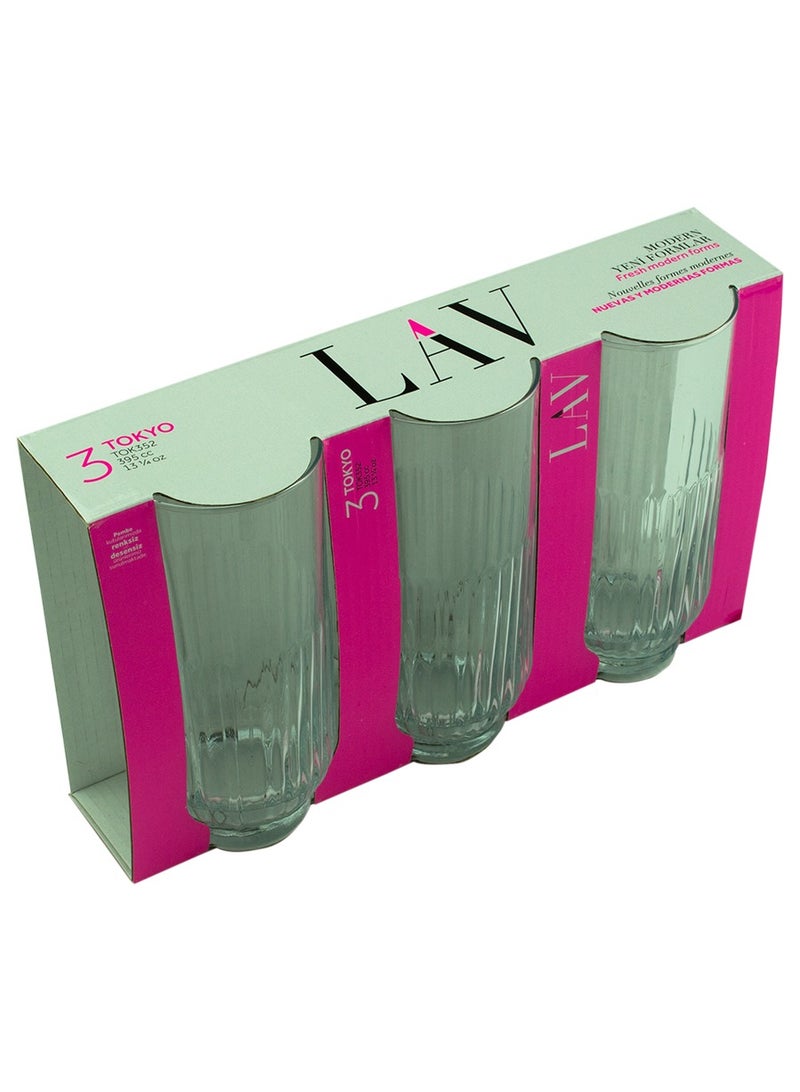 LAV 3 Pieces Tokyo Long Drink Glass Set 395 Ml - Clear - Image 5