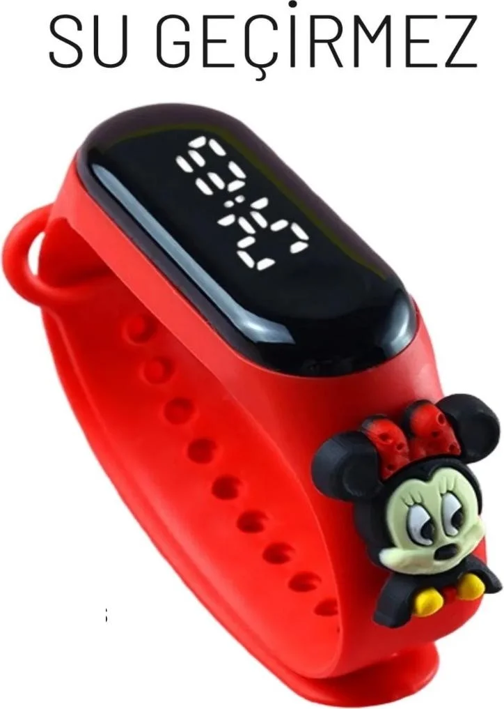 Dzc Kuzenler Avm Dzc Cousins ​​Avm Digital LED Children's Watch with Mickey Minnie Mause Figure Touch Screen Waterproof (Red) (Not Smart)