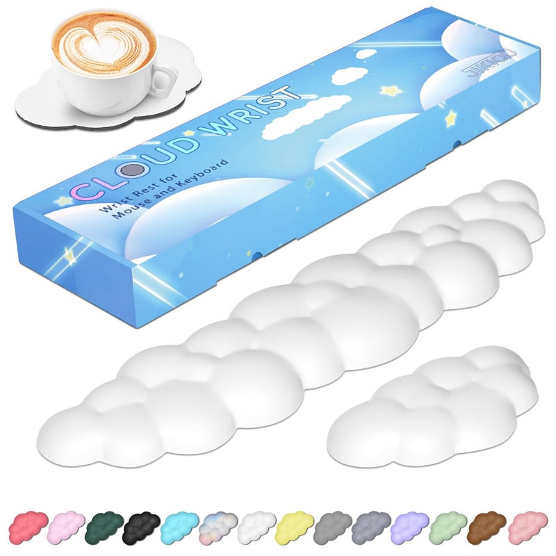 JIKIOU Upgrade Leather Cloud Keyboard Wrist Rest, Cloud Wrist Rest with Non-Slip PU Base, Comfortable Memory Foam Wrist Rest for Computer Laptop Mac Gaming Office and Pain Relief Wish New Year Gift - Image 1