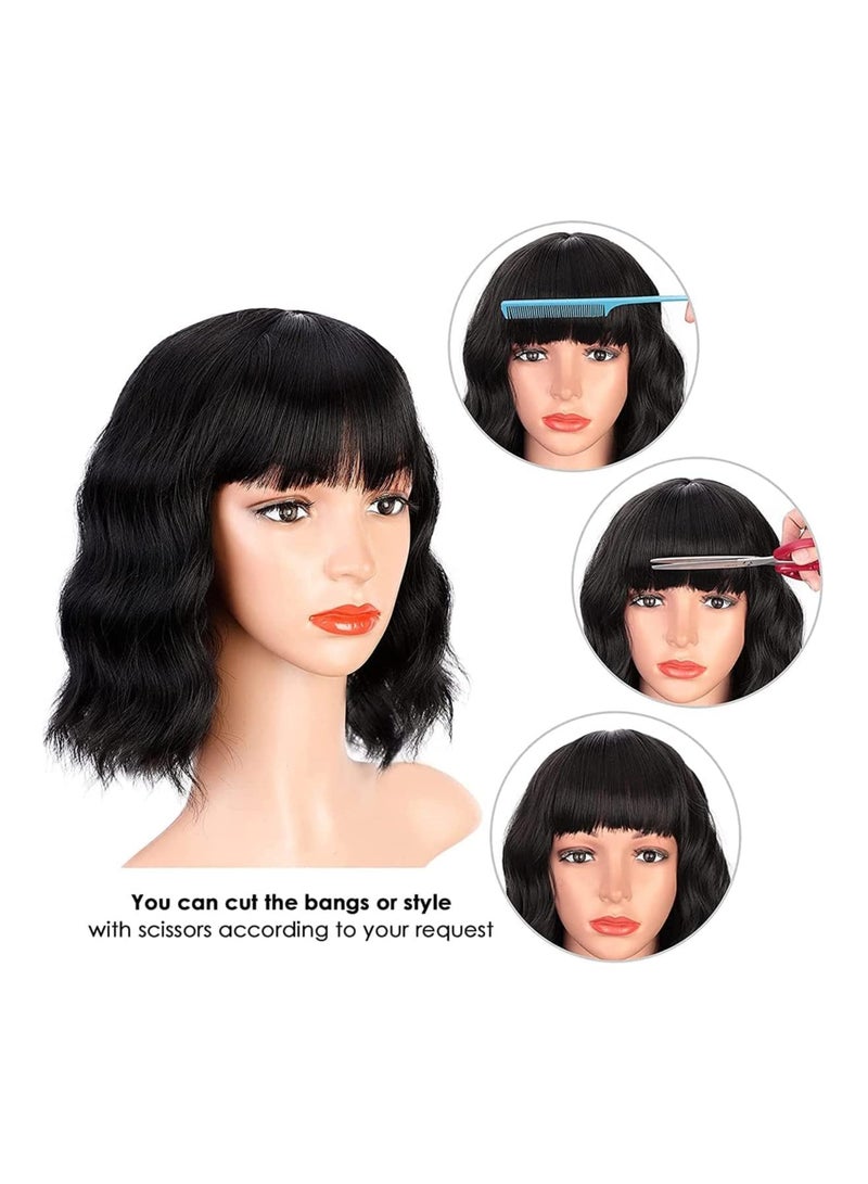 إستيل شعر مستعار مصنوع من الألياف المقاومة للحرارة مع غرة للنساء، شعر مستعار كامل ذو مظهر طبيعي (أسود مموج) - Image 4