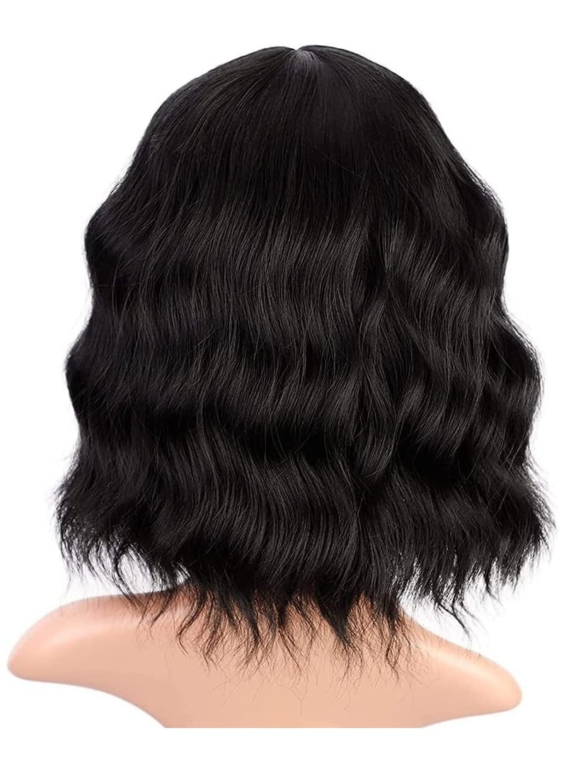 إستيل شعر مستعار مصنوع من الألياف المقاومة للحرارة مع غرة للنساء، شعر مستعار كامل ذو مظهر طبيعي (أسود مموج) - Image 5