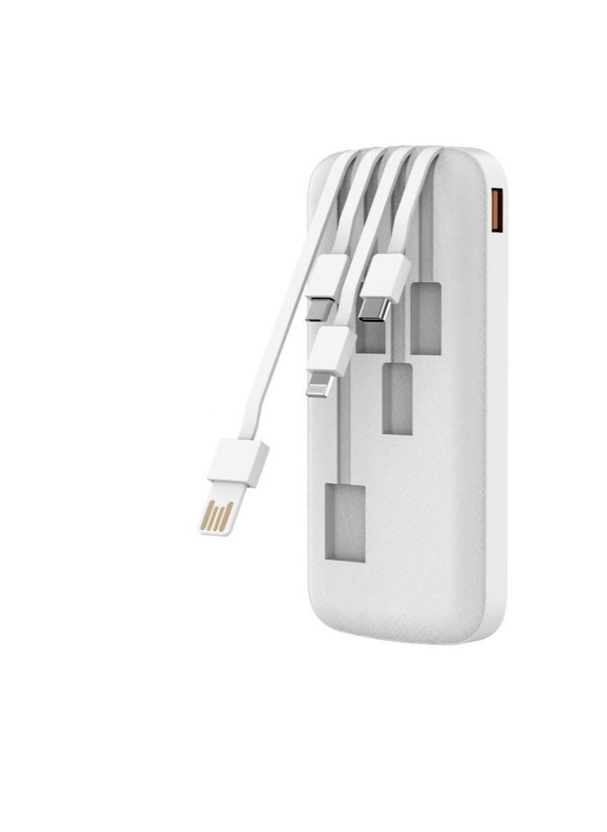 فيدفي - شاحن باور بانك فيدفي PB758 4 في 1 (USB نوع سي، مايكرو، بي دي) بتقنية الشحن السريع 10000 مللي امبير في الساعة 10 وات - 4 كابلات مدمجة (أبيض) - Image 1