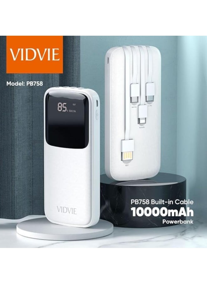 فيدفي - شاحن باور بانك فيدفي PB758 4 في 1 (USB نوع سي، مايكرو، بي دي) بتقنية الشحن السريع 10000 مللي امبير في الساعة 10 وات - 4 كابلات مدمجة (أبيض) - Image 1