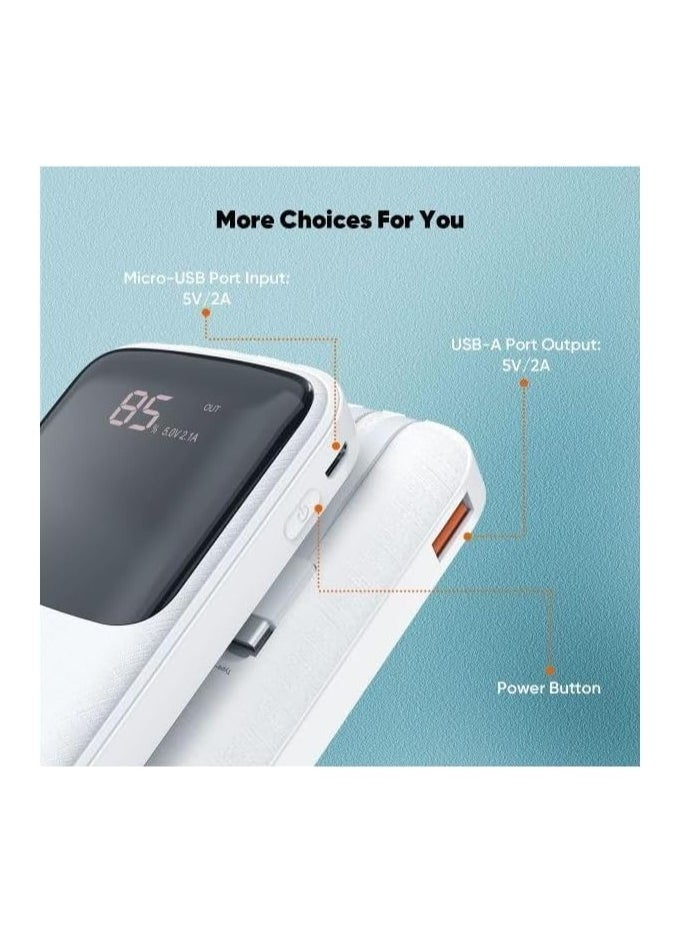 فيدفي - شاحن باور بانك فيدفي PB758 4 في 1 (USB نوع سي، مايكرو، بي دي) بتقنية الشحن السريع 10000 مللي امبير في الساعة 10 وات - 4 كابلات مدمجة (أبيض) - Image 1