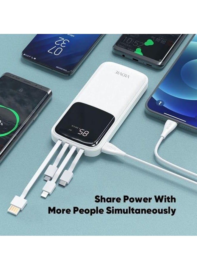 فيدفي - شاحن باور بانك فيدفي PB758 4 في 1 (USB نوع سي، مايكرو، بي دي) بتقنية الشحن السريع 10000 مللي امبير في الساعة 10 وات - 4 كابلات مدمجة (أبيض) - Image 1