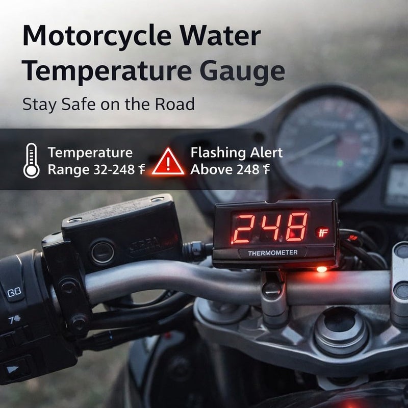 Motorcycle Water Temperature Gauge, Ultra Thin LCD Display, ABS Housing, DC 12V - Waterproof Design, Accurate Measurement, Universal Fit for Outdoor Riding (Green) - Image 2