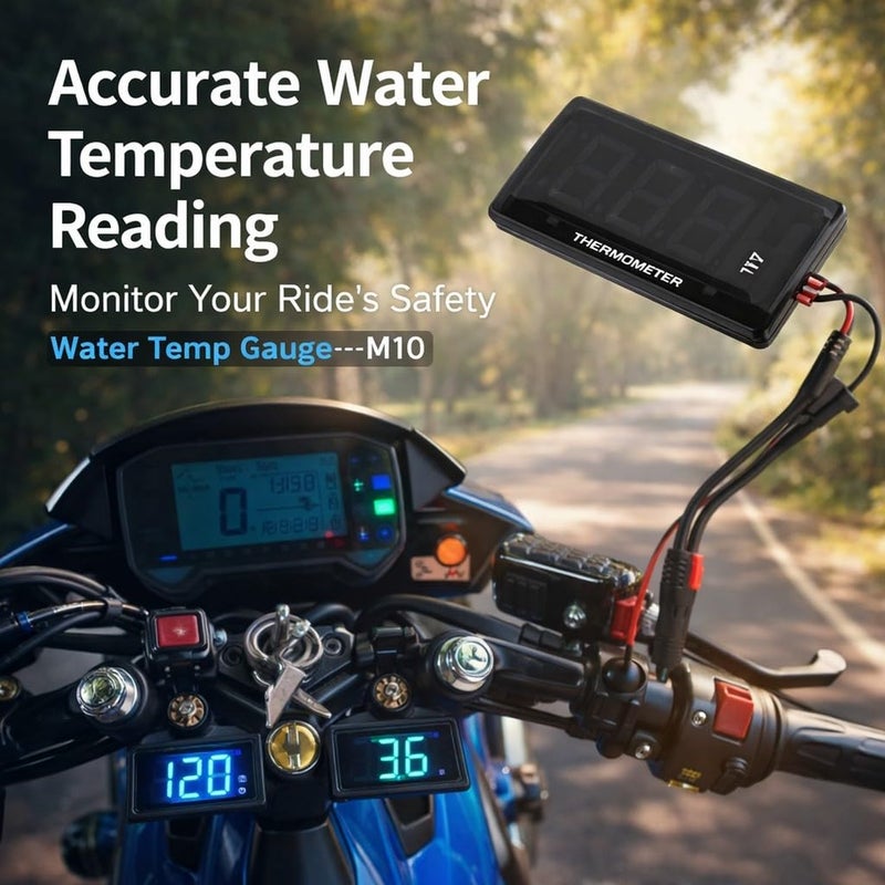 Motorcycle Water Temperature Gauge, Ultra Thin LCD Display, ABS Housing, DC 12V - Waterproof Design, Accurate Measurement, Universal Fit for Outdoor Riding (Green) - Image 3