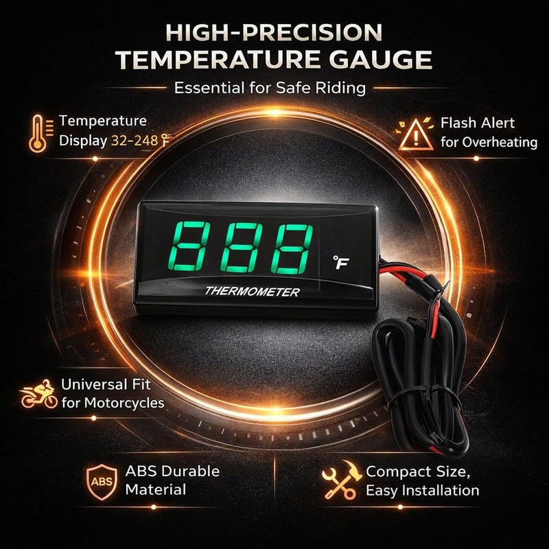 Motorcycle Water Temperature Gauge, Ultra Thin LCD Display, ABS Housing, DC 12V - Waterproof Design, Accurate Measurement, Universal Fit for Outdoor Riding (Green) - Image 4