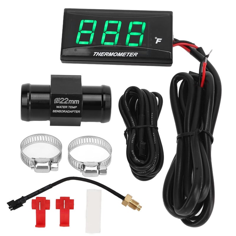 Motorcycle Water Temperature Gauge, Ultra Thin LCD Display, ABS Housing, DC 12V - Waterproof Design, Accurate Measurement, Universal Fit for Outdoor Riding (Green) - Image 1