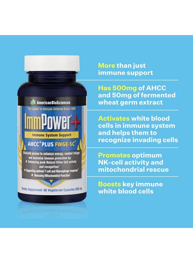 American BioSciences American BioSciences ImmPower Plus - Immune Support and Mitochondrial Rescue - AHCC & Fermented Wheat Germ Extract - Mushroom Extract Supplement - 60 Vegetarian Capsules, 550mg/capsule - Image 4
