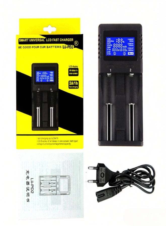 LiitoKala LII-PD2 Smart Battery Charger for 18650 26650 21700 NiMH Lithium Rechargeable Batteries 2 Slots Independent Charging Auto-polarity Detector Charger - Image 3