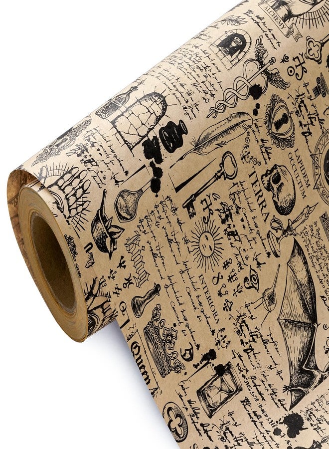 WRAPAHOLIC Kraft Gothic Wrapping Paper - Mini Roll - 17 Inch x 16.5 Feet - Vintage Medical Wrapping Paper for Halloween Deco, Birthday Gift Wrap - Image 1