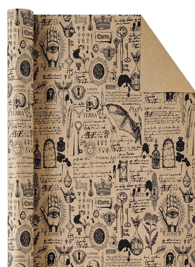 WRAPAHOLIC Kraft Gothic Wrapping Paper - Mini Roll - 17 Inch x 16.5 Feet - Vintage Medical Wrapping Paper for Halloween Deco, Birthday Gift Wrap - Image 2