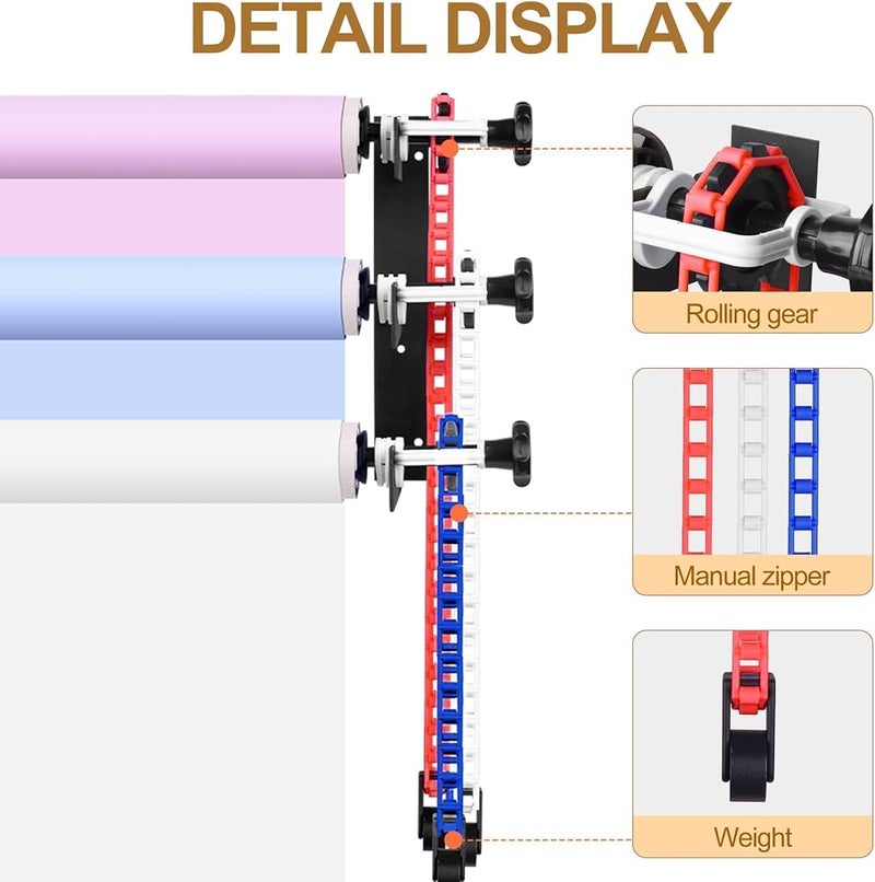 EMART Photography Backdrop Roller System,Wall Mount Support System-3 Roller - Image 3