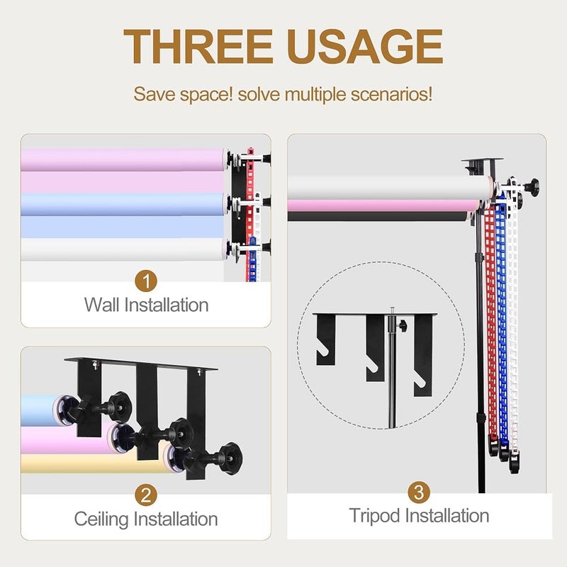 EMART Photography Backdrop Roller System,Wall Mount Support System-3 Roller - Image 4