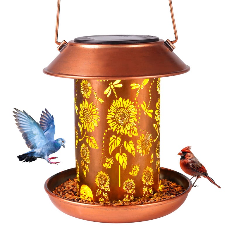 WACLSTDAY Bird Feeders for Outdoors Hanging,Metal Wild Bird Feeder Solar Lanterns Outdoor Waterproof Spring Decor Garden Gifts for Women Mom Bird Lovers,Decoration for Yard,Patio,Porch,Balcony - Image 2