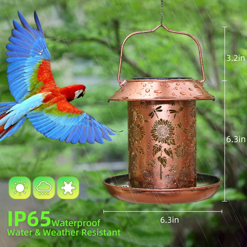 WACLSTDAY Bird Feeders for Outdoors Hanging,Metal Wild Bird Feeder Solar Lanterns Outdoor Waterproof Spring Decor Garden Gifts for Women Mom Bird Lovers,Decoration for Yard,Patio,Porch,Balcony - Image 3