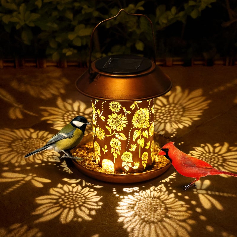 WACLSTDAY Bird Feeders for Outdoors Hanging,Metal Wild Bird Feeder Solar Lanterns Outdoor Waterproof Spring Decor Garden Gifts for Women Mom Bird Lovers,Decoration for Yard,Patio,Porch,Balcony - Image 1