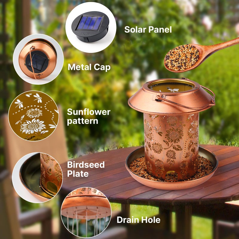 WACLSTDAY Bird Feeders for Outdoors Hanging,Metal Wild Bird Feeder Solar Lanterns Outdoor Waterproof Spring Decor Garden Gifts for Women Mom Bird Lovers,Decoration for Yard,Patio,Porch,Balcony - Image 5