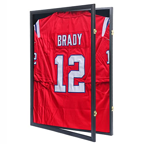 Grintus Grintus Jersey Frame Display Case Jersey Display Case Jersey Shadow Box with Uv Protection Acrylic and Hanger for Baseball Basketball Football Soccer Hockey Sport Shirt and UniformBlack Finish 