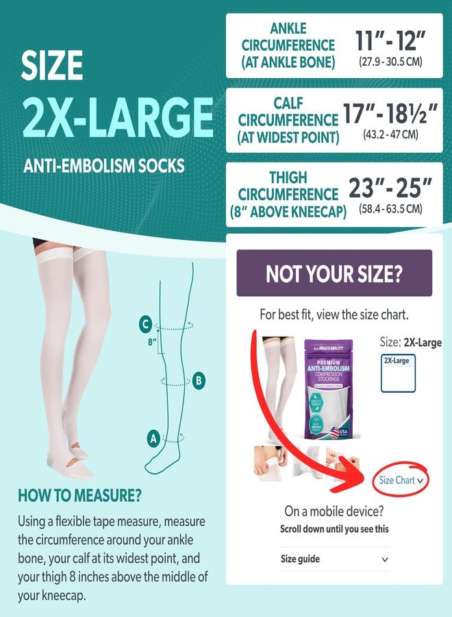 BraceAbility Anti Embolism Compression Stockings - Thigh High Medical TED Hose 15-20 mmHg with Top Toe Inspection Hole for Men, Women, Post Surgery Recovery, Varicose Veins, DVT Prevention (2XL) - Image 2