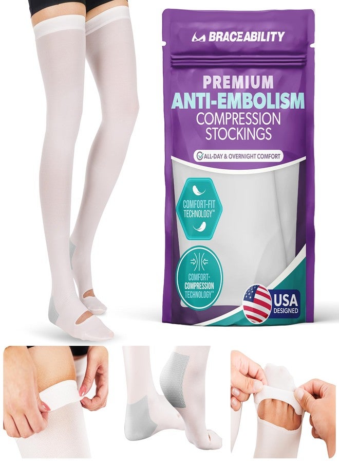 BraceAbility Anti Embolism Compression Stockings - Thigh High Medical TED Hose 15-20 mmHg with Top Toe Inspection Hole for Men, Women, Post Surgery Recovery, Varicose Veins, DVT Prevention (2XL) - Image 1