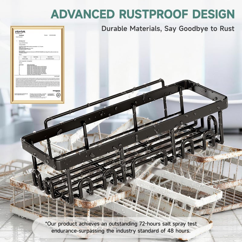 Veken Adhesive Shower Caddy 5-Pack,Heavy Weight Bearing,Large Wall Mounted Shower Shelves Rack,Organizer Storage Accessories with Soap Dish&Toothbrush Holder,Ideal for Bathroom,Home&Kitchen,Black - Image 4