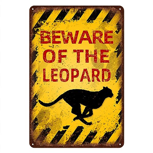 kengtou Vintage Leopard Metal Sign Beware of Leopard Aluminum Sign Funny Beware Animal Decor 12"x8" Inch - Image 1