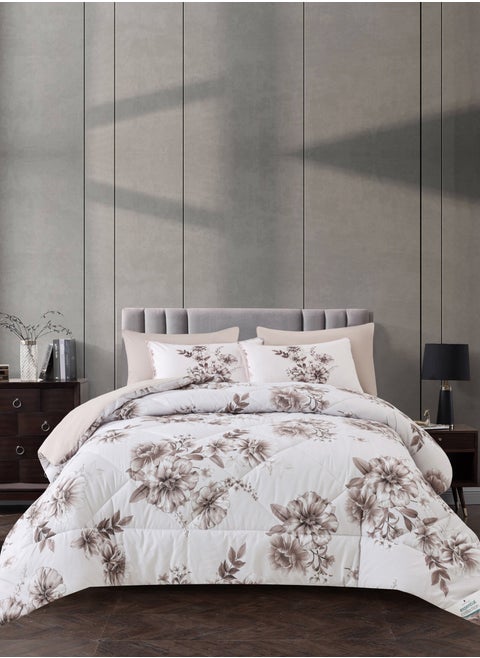Printed Comforter Set 4-Pcs Single Size All Season Decorated Reversible Single Bed Comforter Set Fits (140 X 200 Cm)With Super-Soft Down Alterntaive Filing,White Smoke