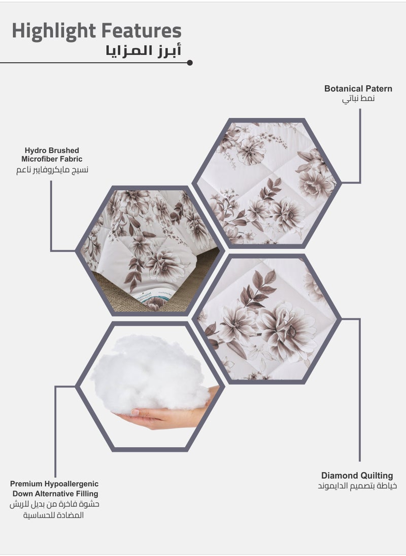 Donetella - Printed Comforter Set 4-Pcs Single Size All Season Decorated Reversible Single Bed Comforter Set Fits (140 X 200 Cm)With Super-Soft Down Alterntaive Filing,White Smoke - Image 1