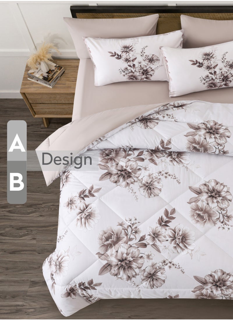 Donetella - Printed Comforter Set 4-Pcs Single Size All Season Decorated Reversible Single Bed Comforter Set Fits (140 X 200 Cm)With Super-Soft Down Alterntaive Filing,White Smoke - Image 1