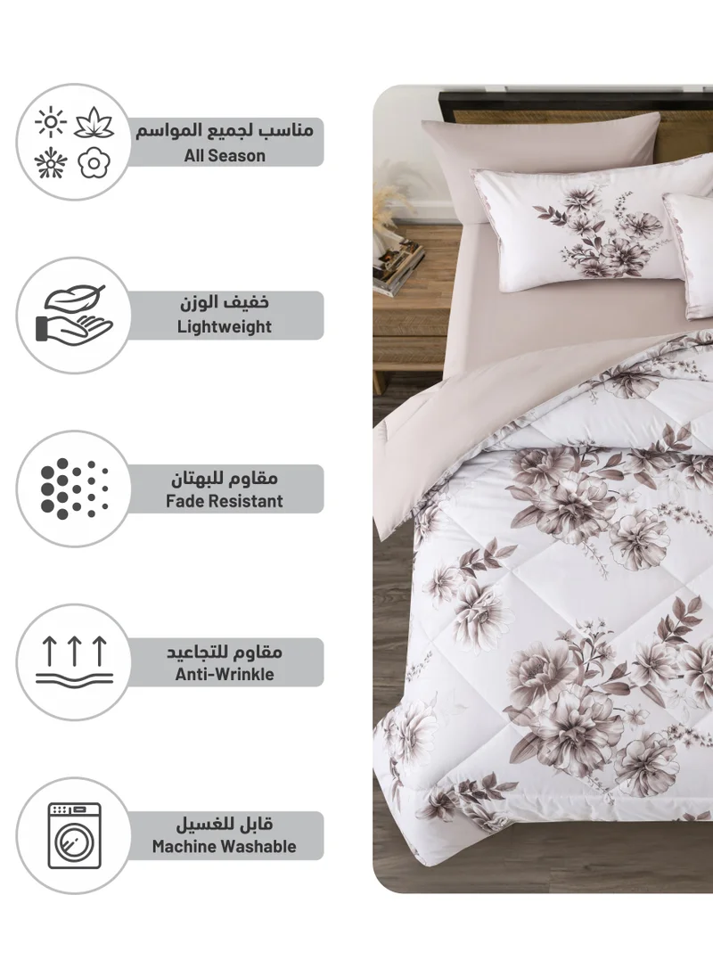 دوناتيلا طقم لحاف مطبوع 4 قطع مقاس مفرد مزين طوال الموسم طقم لحاف سرير مفرد قابل للعكس يناسب (140 * 200 سم) مع حفظ بديل ناعم للغاية ، دخان أبيض