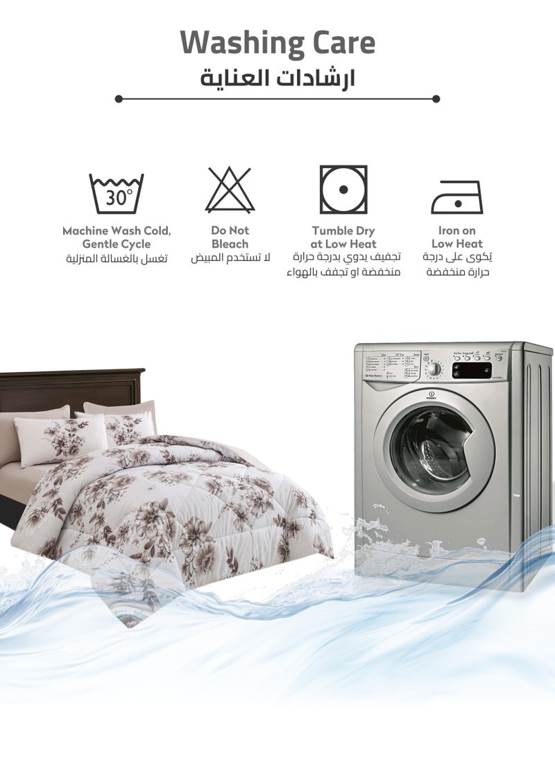 Donetella - Printed Comforter Set 4-Pcs Single Size All Season Decorated Reversible Single Bed Comforter Set Fits (140 X 200 Cm)With Super-Soft Down Alterntaive Filing,White Smoke - Image 1