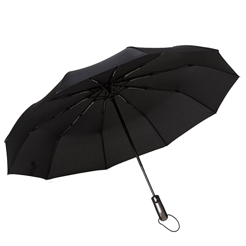 2pcs Compact Auto Open Close Unbreakable Rain Umbrella Automaitc Folding Umbrella Travel Sun Umbrella Windproof with 210t Fabric PTFE (Black) - Image 2