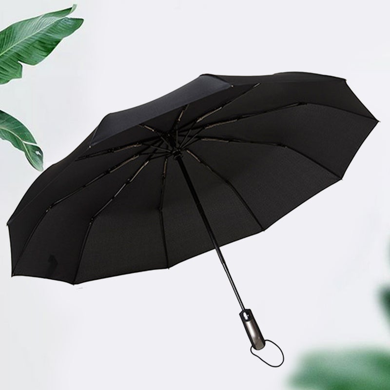 2pcs Compact Auto Open Close Unbreakable Rain Umbrella Automaitc Folding Umbrella Travel Sun Umbrella Windproof with 210t Fabric PTFE (Black) - Image 3