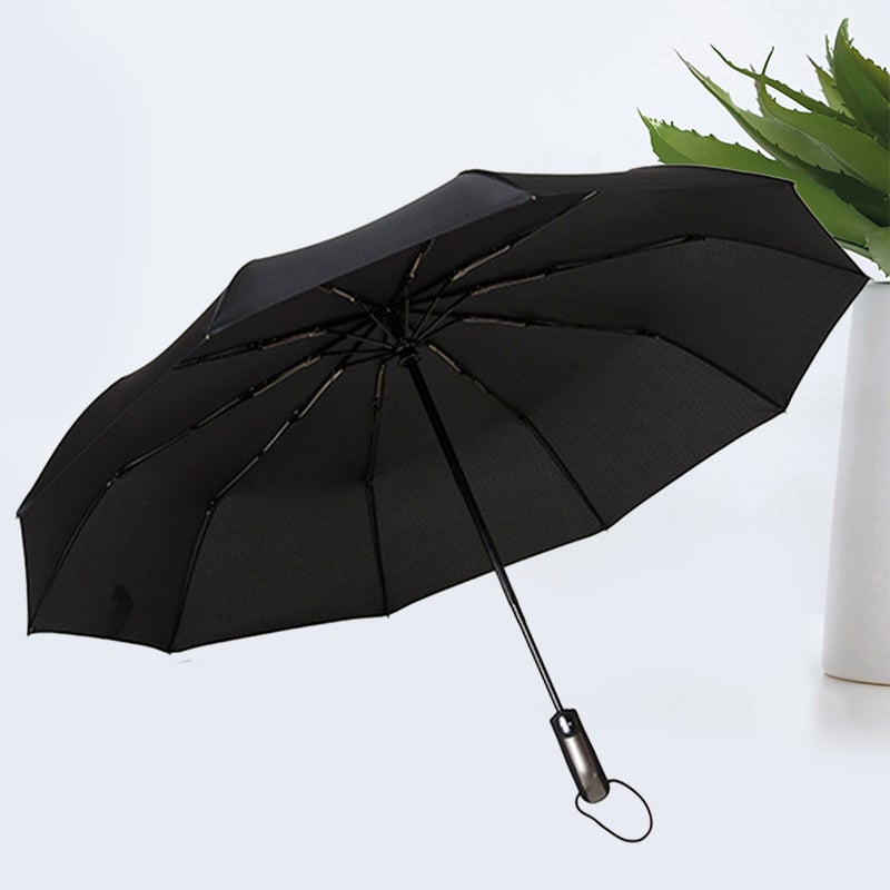 2pcs Compact Auto Open Close Unbreakable Rain Umbrella Automaitc Folding Umbrella Travel Sun Umbrella Windproof with 210t Fabric PTFE (Black) - Image 4