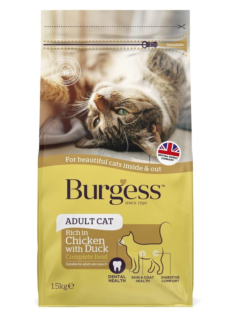 Burgess Adult Cat Dry Food - Chicken And Duck Flavor - 1.5kg 