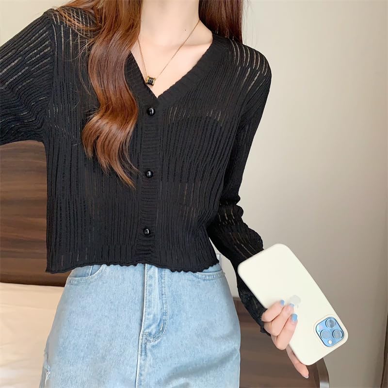 ICW Women's Knitted Ribbed Cardigan Long-Sleeve V-Neck Button-Up Shrug Jacket Top Dn85 (in, Alpha, M, Regular, Black) - Image 3