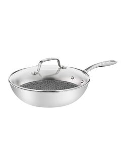 Tefal E49716 Eternal Mesh Wok Frying Pan With Lid 28 cm Secure and Scratch Resistant Mesh Seal Three Layer Pan  Induction Cooker Compatible For All Types Of Stoves