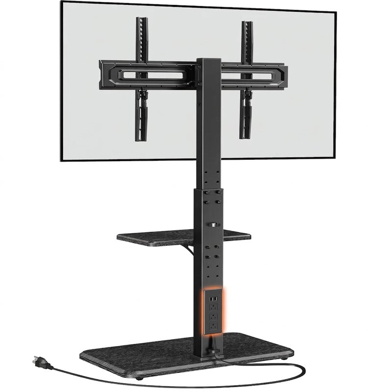 Perlegear Floor TV Stand with Power Outlet, Universal TV Stand for 32-75 inch TVs up to 110 lbs, Height Adjustable Standing TV Mount, Tall TV Mount with Wood Base, Max VESA 600x400mm, PGFS06 - Image 1