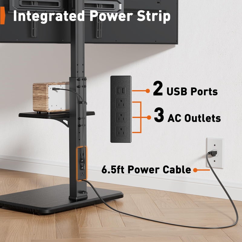 Perlegear Floor TV Stand with Power Outlet, Universal TV Stand for 32-75 inch TVs up to 110 lbs, Height Adjustable Standing TV Mount, Tall TV Mount with Wood Base, Max VESA 600x400mm, PGFS06 - Image 3