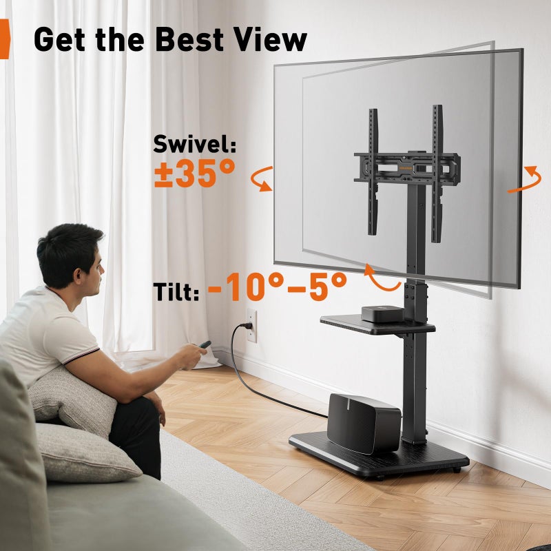 Perlegear Floor TV Stand with Power Outlet, Universal TV Stand for 32-75 inch TVs up to 110 lbs, Height Adjustable Standing TV Mount, Tall TV Mount with Wood Base, Max VESA 600x400mm, PGFS06 - Image 4