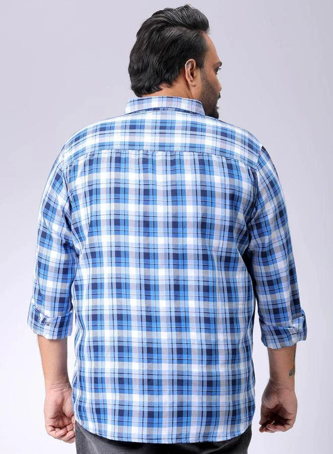 HARDSODA Men Plus Size Regular Fit Checkered Cutaway Collar Full Sleeves Casual Shirt