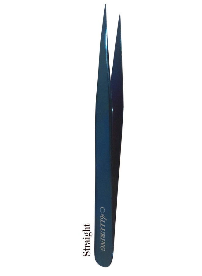 Alluring TITANIUM BLUE Tweezers for Eyelash Extension for Volume Lashes Straight - Image 1
