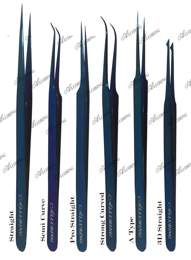 Alluring TITANIUM BLUE Tweezers for Eyelash Extension for Volume Lashes Straight - Image 2