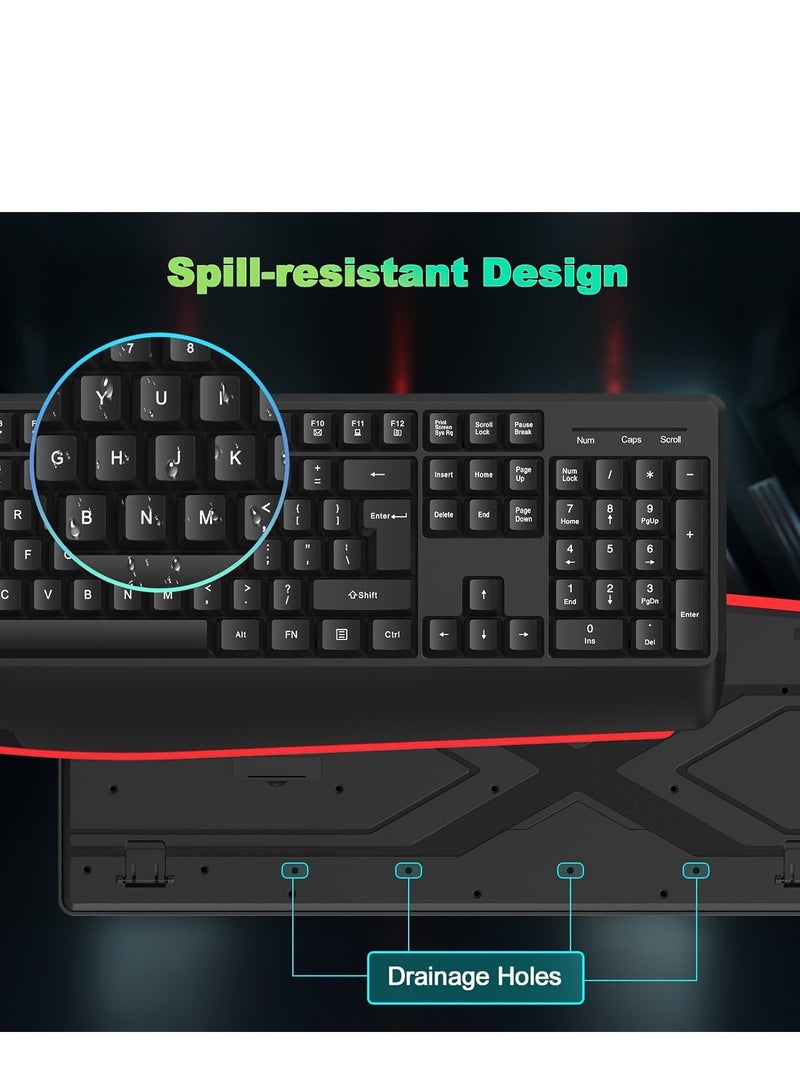 CAL STAR HK-300 Wired Keyboard & Mouse Combo + Extra Mouse Pad for Office – Spill-Resistant, Waterproof, Adjustable Height, Non-Slip Mat, USB Plug-and-Play, Durable 1.4m Cable, Quiet Keys – Perfect for Home Use - Image 2