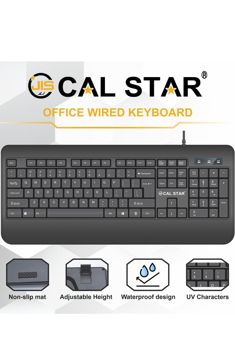 CAL STAR HK-300 Wired Keyboard & Mouse Combo + Extra Mouse Pad for Office – Spill-Resistant, Waterproof, Adjustable Height, Non-Slip Mat, USB Plug-and-Play, Durable 1.4m Cable, Quiet Keys – Perfect for Home Use - Image 3