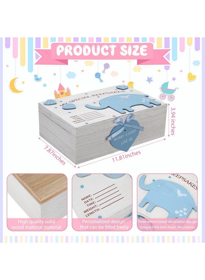 Soaoo 3D Wooden Baby Boys Memories Keepsake Box Baby Girls Elephant First Keepsake Box New Parent Newborn Baptismal Birthday Gift for Mementos 11.81'' x 7.87'' x 3.94''(Blue) - Image 2