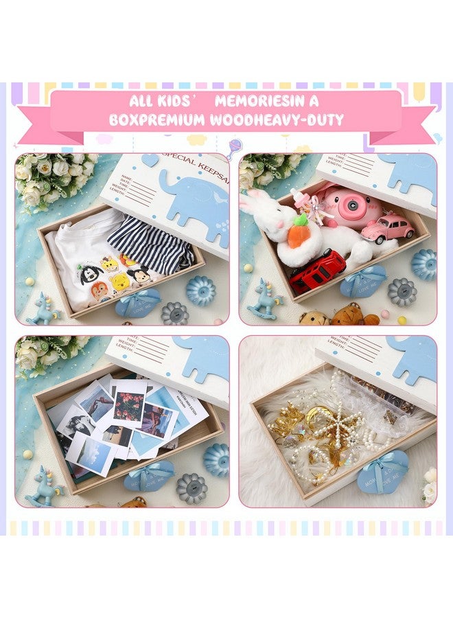 Soaoo 3D Wooden Baby Boys Memories Keepsake Box Baby Girls Elephant First Keepsake Box New Parent Newborn Baptismal Birthday Gift for Mementos 11.81'' x 7.87'' x 3.94''(Blue) - Image 3
